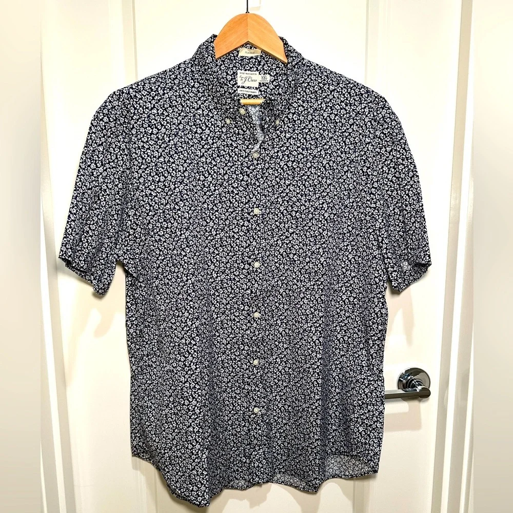 JCREW - Men’s Blue/White Floral Short Sleeve Button Down, Size 2XL